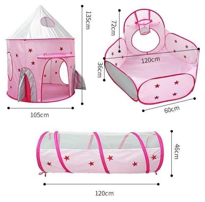 Детская игровая палатка с туннелем и бассейном "Ракета", шатер 3 в 1