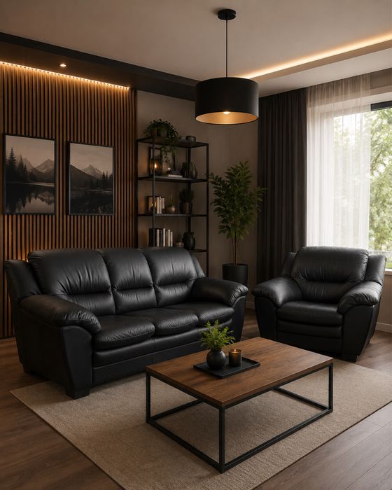 Kanapa + fotel MUSTERRING sofa skórzana skóra naturalna komplet wypoczynkowy 3+1