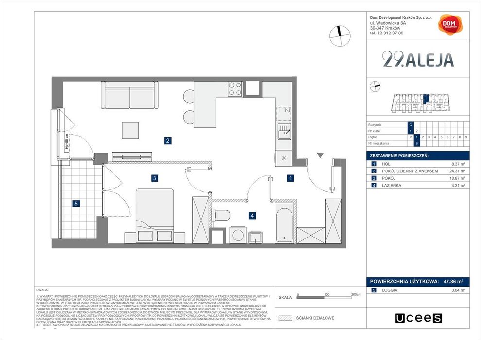 2-pokojowe mieszkanie 47m2 + loggia Bezpośrednio