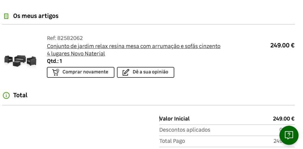 Conjunto de mobiliário jardim / varanda - sofás e mesa com arrumação