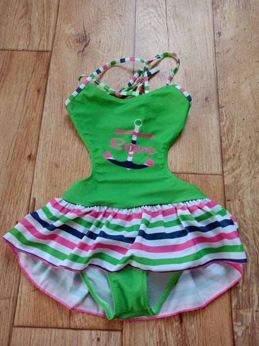 Strój kąpielowy dziewczęcy jednoczęściowy z spódniczką soczysta zieleń