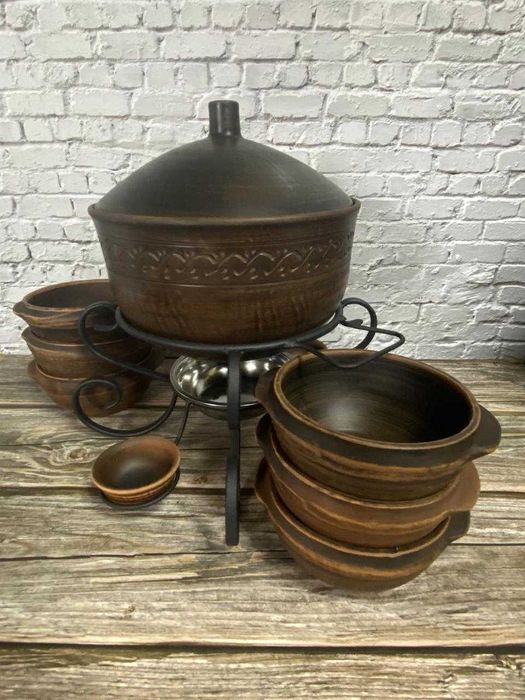 Садж глиняный с кастрюлей 4 л 2 соусн +6 тарелок