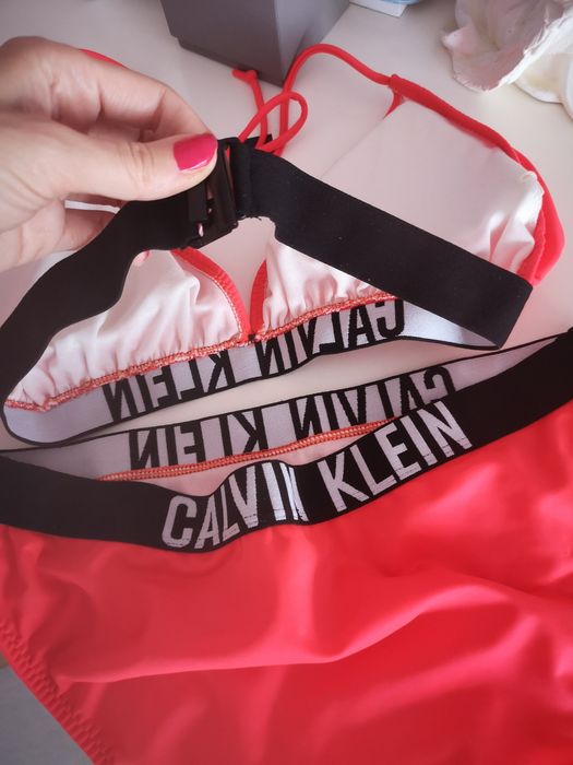 Kostium kąpielowy dwuczęściowy Calvin Klein strój czerwony L xl