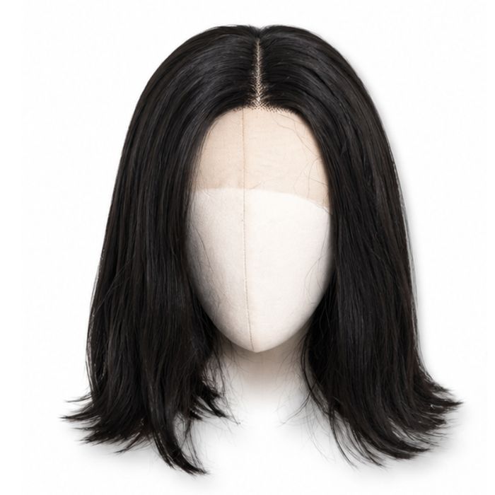 Peruka damska czarna BOB Lace Front 43 cm prosta przedziałek