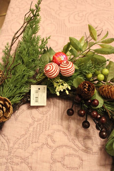 Coroa de Natal com pinhas, Gato Preto, nova, com etiqueta
