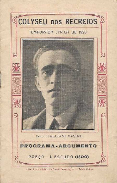COLISEU DOS RECREIOS - ÓPERA - Programa antigo - 1928