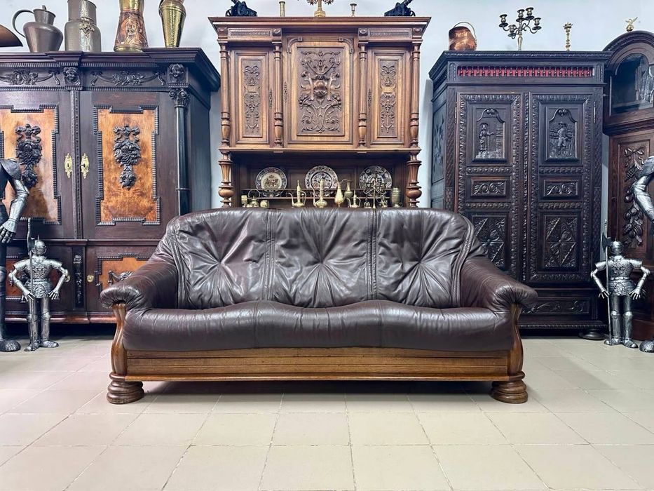 Шкіряний диван на дубовому каркасі кожа дерево 3777
