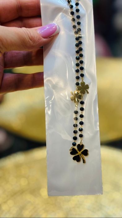 Złoty naszyjnik koniczynki stal chirurgiczna nierdzewna