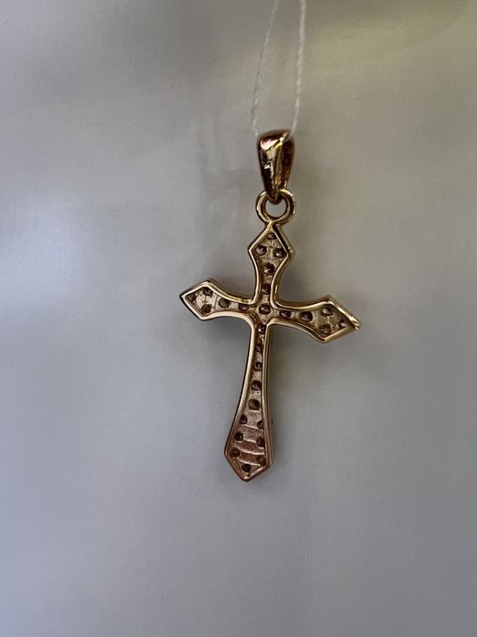 Золотой крестик с бриллиантами 0,19ct красное золото 585 проба