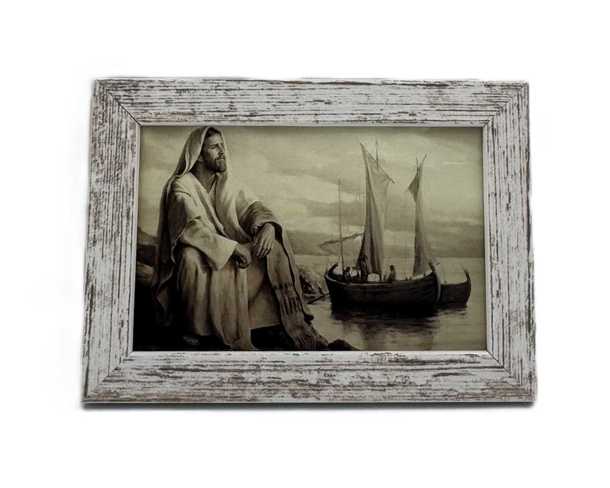 Obrazek do zawieszenia Jezus nad jeziorem, jasna ramka, prezent