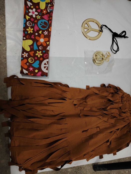 Strój Hipisowski sukienka kamizelka i akcesoria