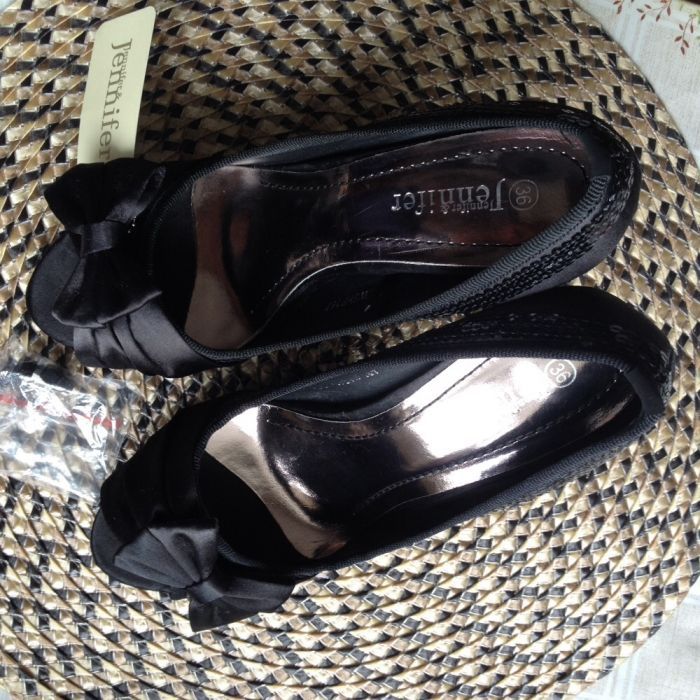 Buty damskie szpilki czarne z kokardą nowe r. 36 Jennifer satynowe