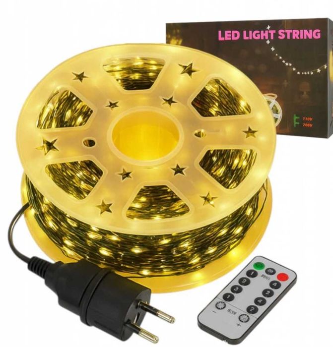 Zewnętrzne/ wewnętrzne lampki choinkowe drucik 1000 LED 100m, ciepłe