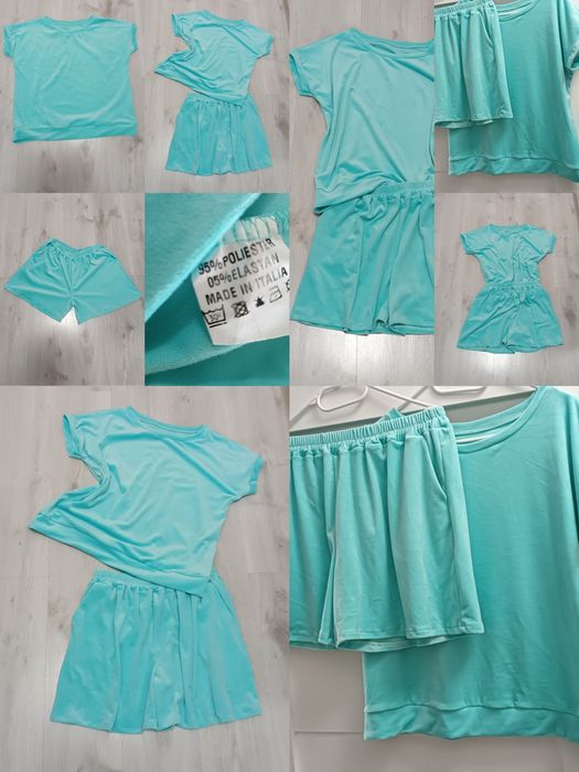 Dres uni na S M L xl komplet welur na lato krótki lazur pastelowy