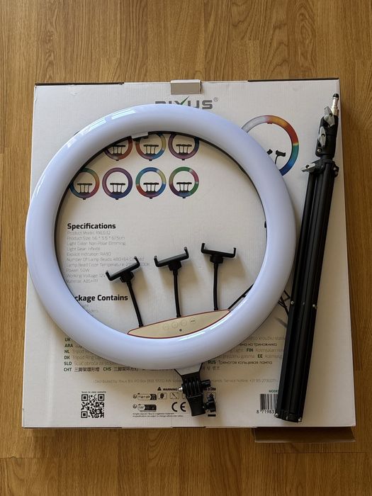 Ring Light Rixus 22” RGB com Tripé e Suporte para Telemóvel