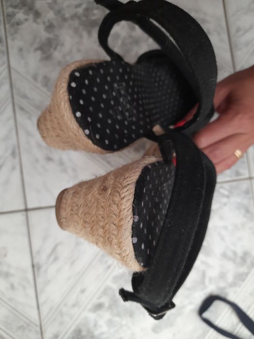 F&F czarne bawełniane espadryle na koturnie klinie 39
