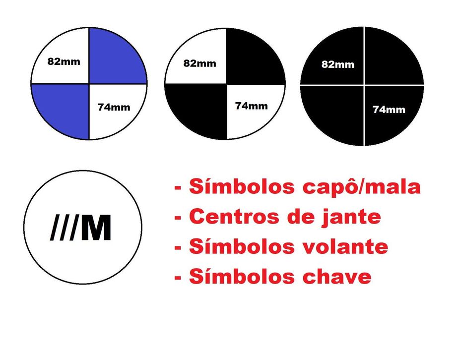Símbolos Emblema BMW M | Mala | Capô | Centros jante | Volante | Chave