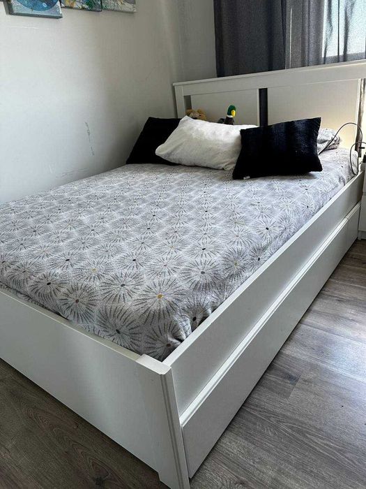 Estrutura cama c/4 gavetões, branco/Luröy, 140x200 cm