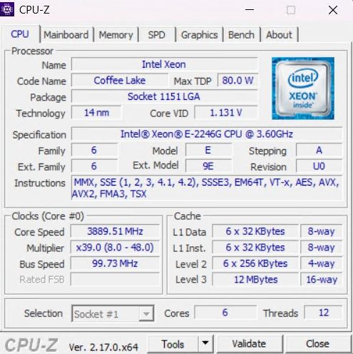Procesor Intel Xeon E-2246G (6C/12T) 3,6 - 4,8GHz