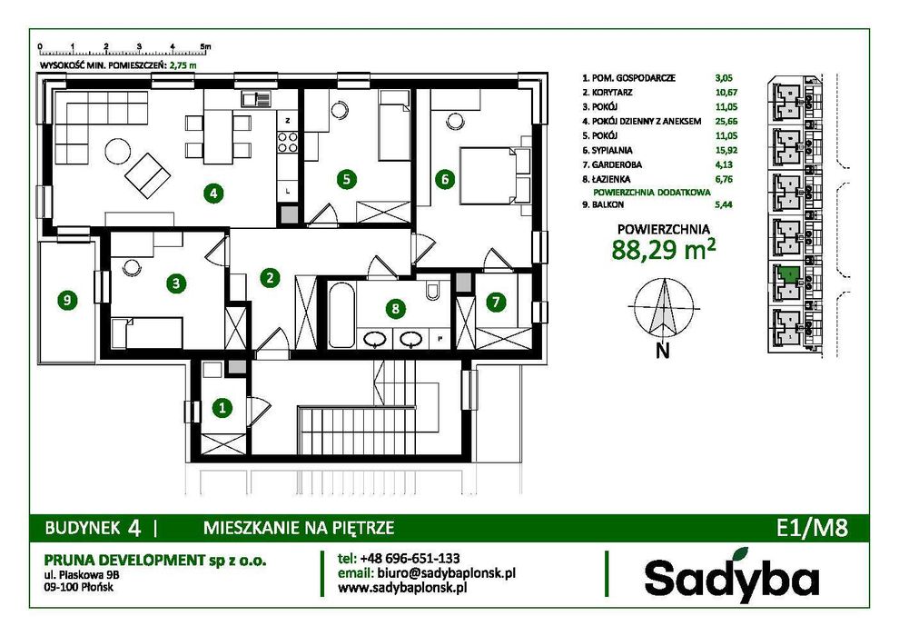 Mieszkanie 88 m², 4 pokoje, Płońsk — gotowe do odbioru, 2 miejsca postojowe