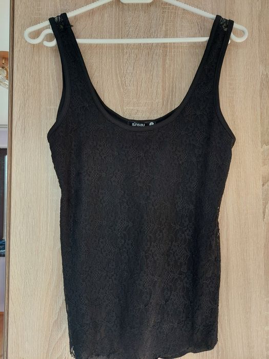 Czarny koronkowy top damski S Sinsay