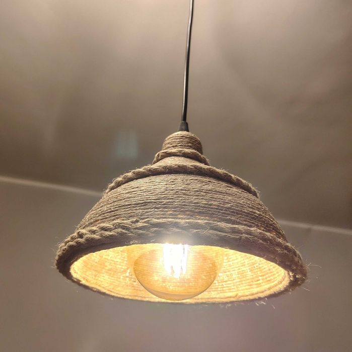 Lampa sufitowa, rękodzielo, 1x e27, juta, loft