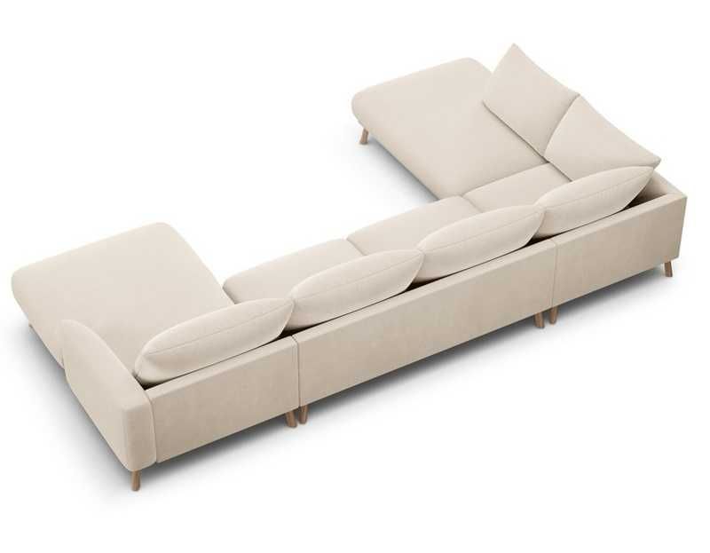 Panoramiczna sofa narożna narożnik Margot 6 os welur beż 365x235x75 Lacroix