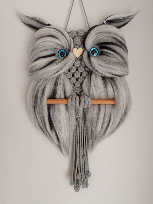 Sowa, makrama, dekoracja ścienna, prezent
