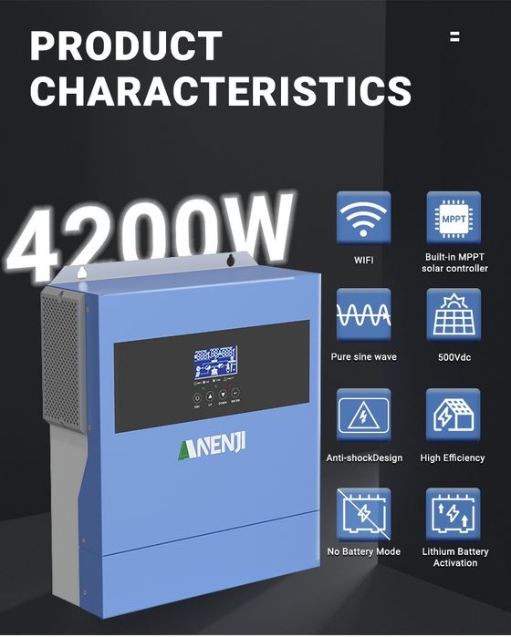 Гібридний сонячний інвертор Anenji 4.2kW 24V Wi-Fi (4200W)