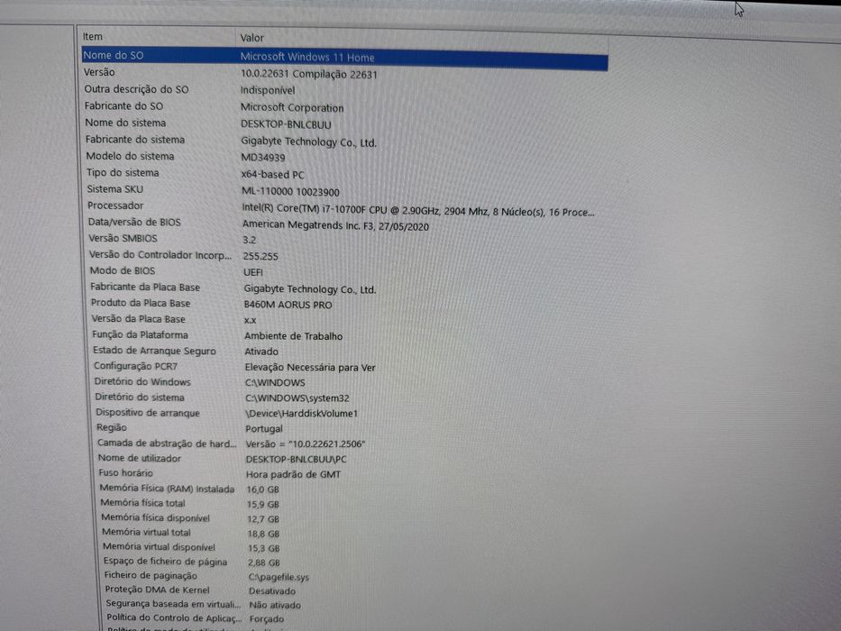 PC i7 10th 16Gb 1Tb RTX 3070 Windows 11