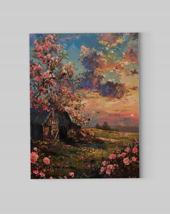 Obraz na płótnie Zachód Słońca nad Kwiatami 60x80 cm