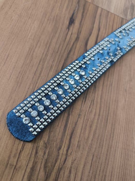 Croute De Cuir pasek damski niebieski kryształki ćwieki 85 aa'la jeans ozdobny
