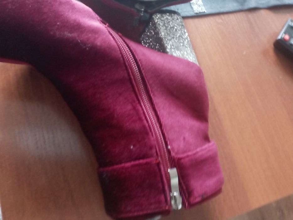 Botki bordo35 za kostke aksamit srebrne obcasy