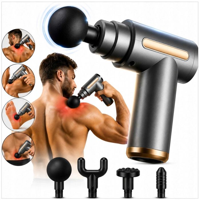 Pistolet Do Masażu Pleców Ciała Stóp 4 Końcówki Masażer Massage Gun Duży