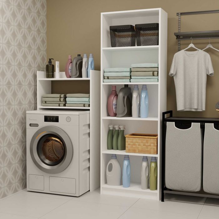 Szafka Łazienkowa NINA NP BIAŁA Na Pralkę Regał Słupek 2 Półki