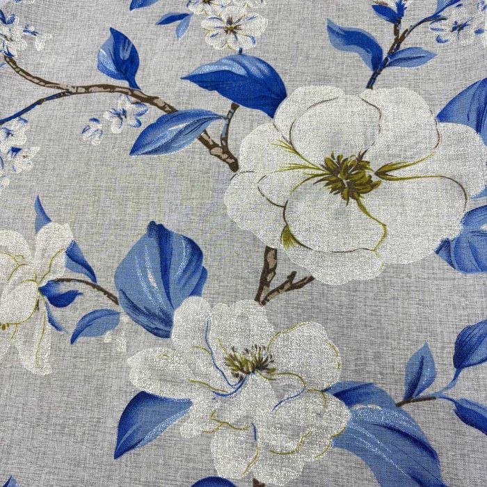 Тюль батист під льон Magnolia білий з блакитним готовий на тасьмі 150–600 см (YH85-6)