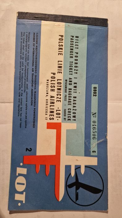 Bilet lotniczy z prl. 1967r.