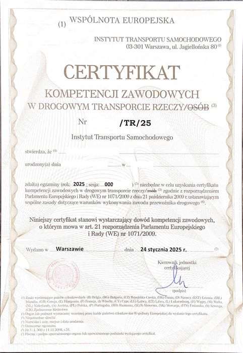 Certyfikat Kompetencji Zawodowych