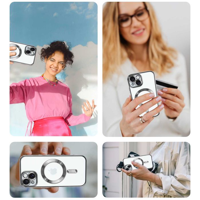 Plecki Etui do Iphone 13/14/15Plus Pro Max Magsafe Case Obudowa Srebrn