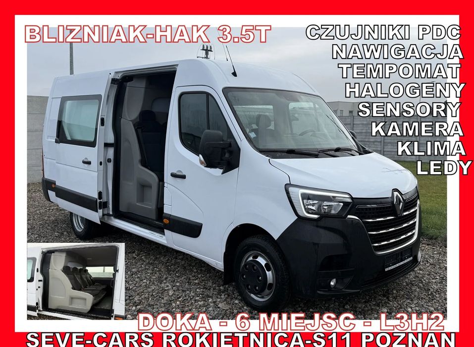 Renault MASTER 6 MIEJSC L3H2 BRYGADOWKA,DOKA, GWARANCJA,3.5t hak. klima,tempomat,kamera  L3H2, 6 MIEJSC, BRYGADOWKA,Hak3.5t,GWARANCJA,165km,klima, tempomat,pdc