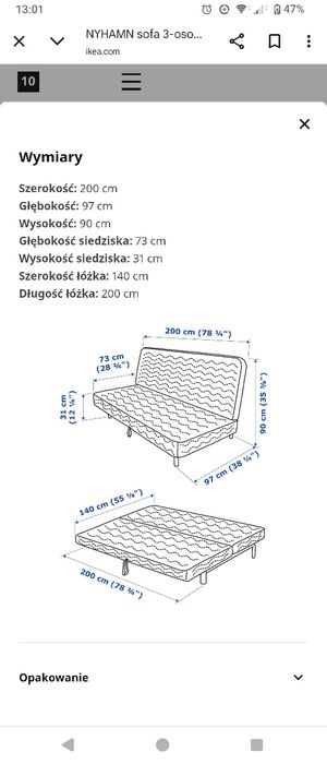 Sofa NYHAMN  rozkładana Ikea