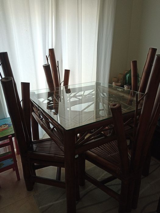 Vintage Bamboo Table + 4 Chairs
