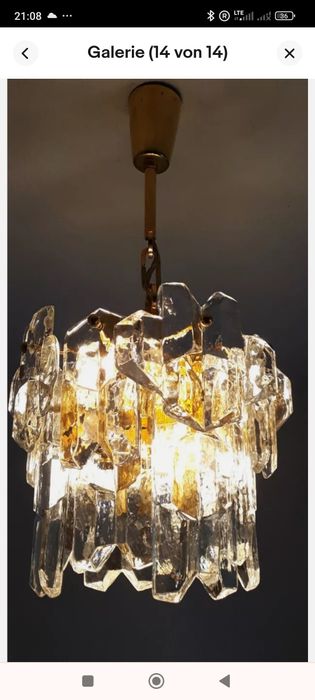Lampa ze szkła lodowego i mosiądzu 1970r Kalmar