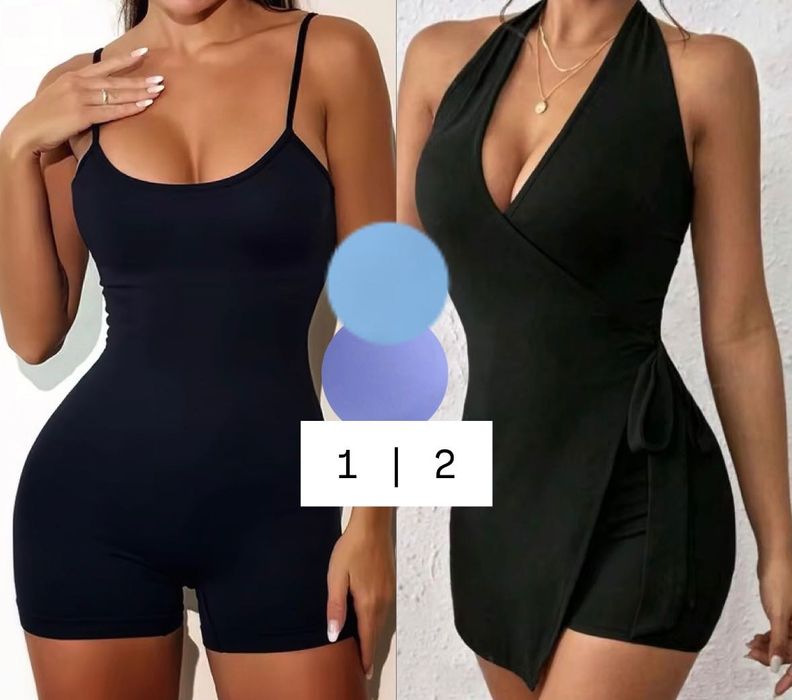 Комбинезон с шортами пушап черный женский спорт комбез юбка-шорты С М