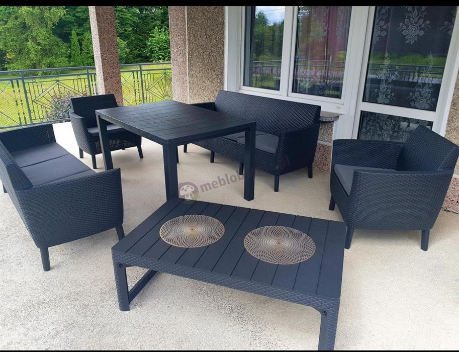 Stół ogrodowy Curver Lyon podnoszony stolik kawowy grafitowy