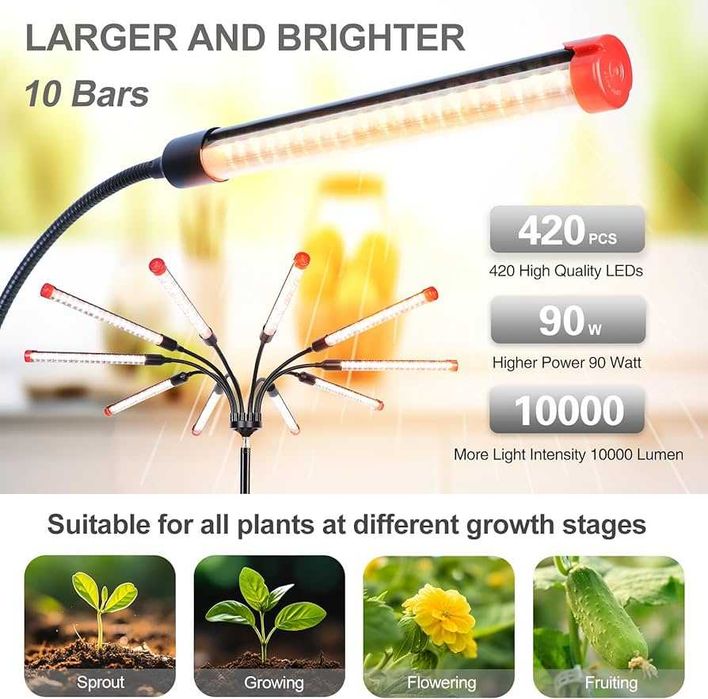 Lampa LED do uprawy roślin Grow Light 90W ze statywem 120cm