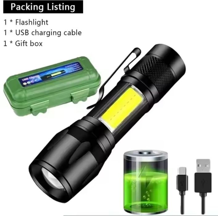 Mini lanterna USB com zoom