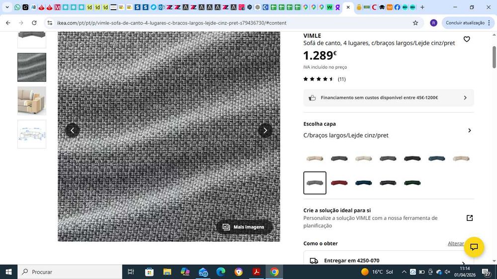 Sofá 4 lugares de canto + Banqueta - NOVO -    IKEA modelo VIMLE