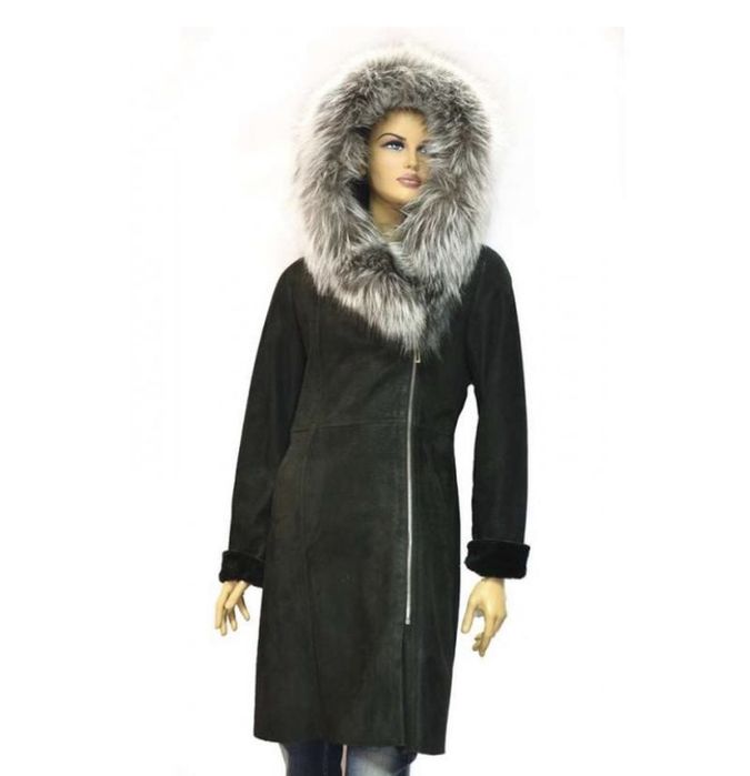 Італійська натуральна дублянка з хутром чорнобурки. Розмір - M/L