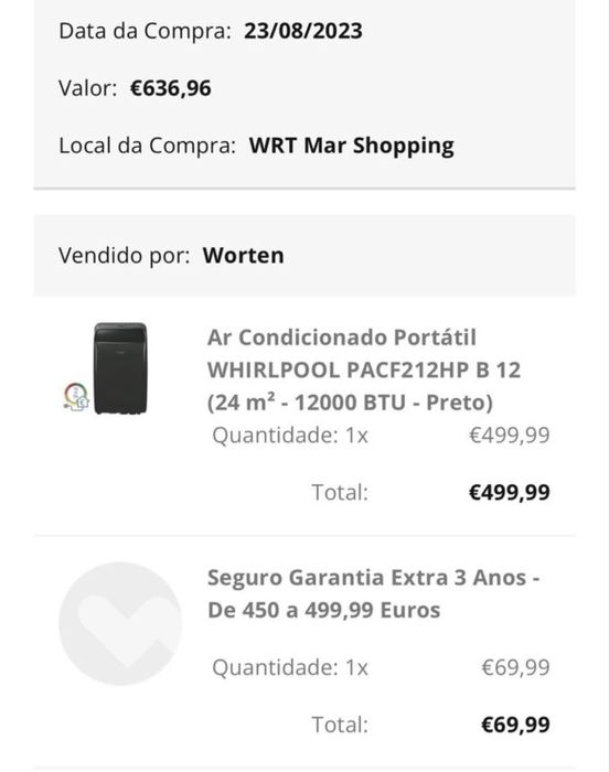 AC portatil Whirlpool pacf212hp w de 12000  btu's,garantia ate 2029.